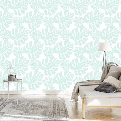 Wallpaper Tropical Leaves In Pastel Green