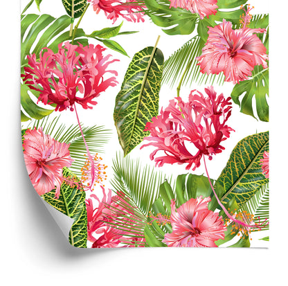 Wallpaper Pink Flowers Among The Leaves