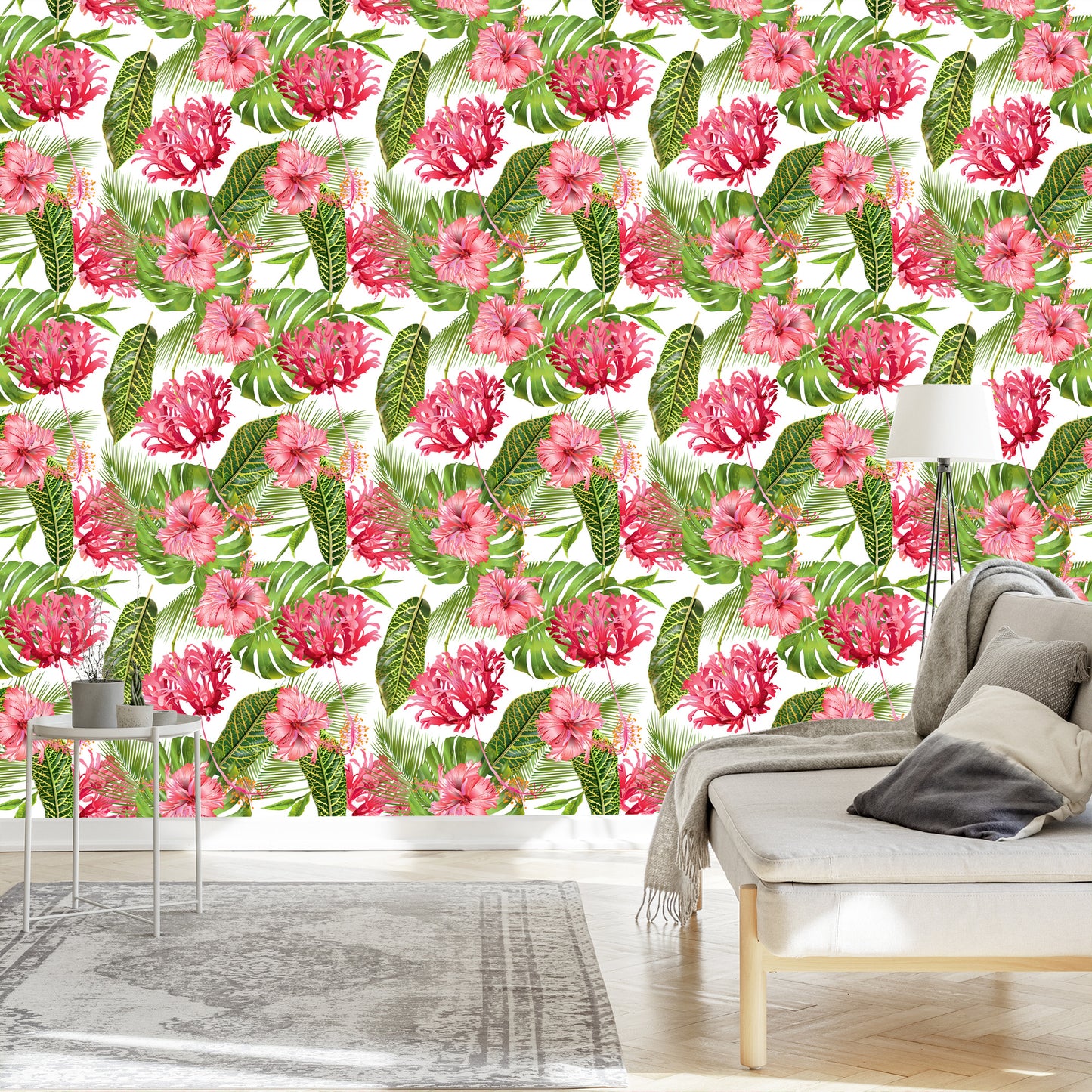 Wallpaper Pink Flowers Among The Leaves