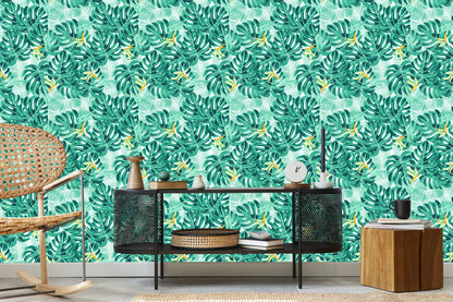 Wallpaper Leaves And Delicate Flowers