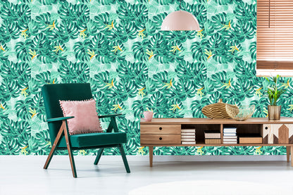 Wallpaper Leaves And Delicate Flowers