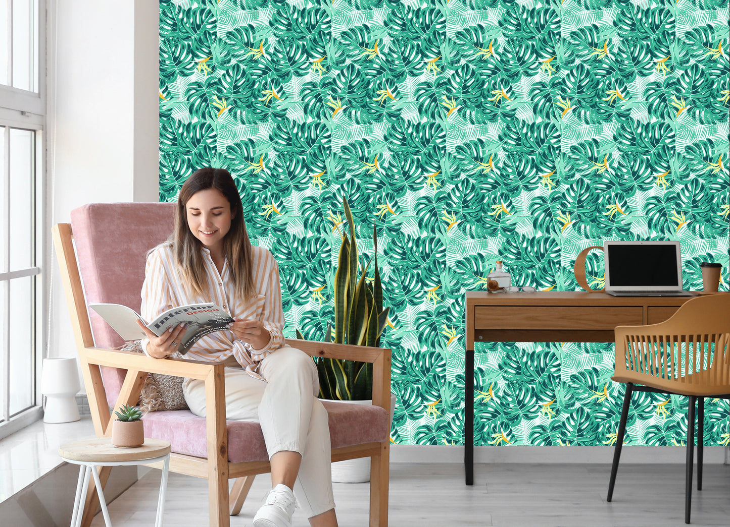 Wallpaper Leaves And Delicate Flowers
