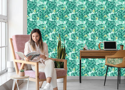 Wallpaper Leaves And Delicate Flowers