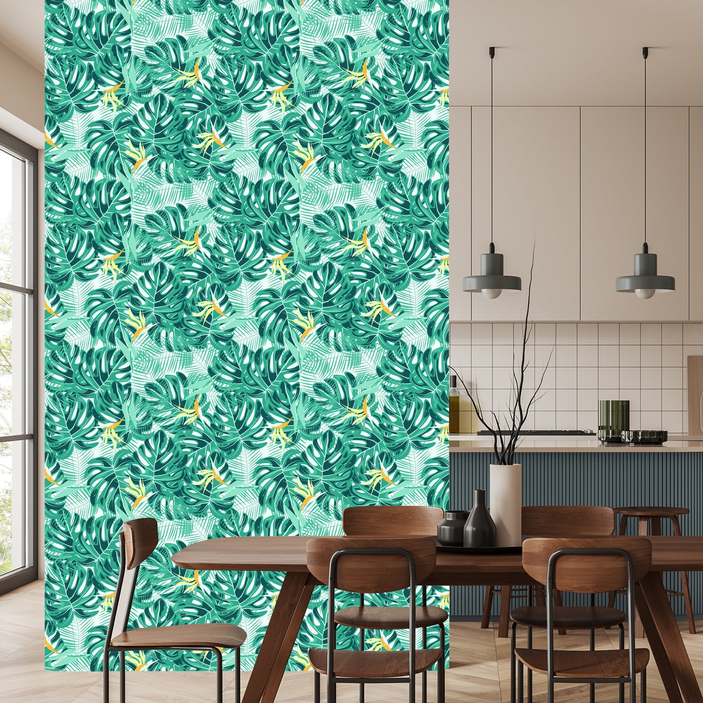 Wallpaper Leaves And Delicate Flowers