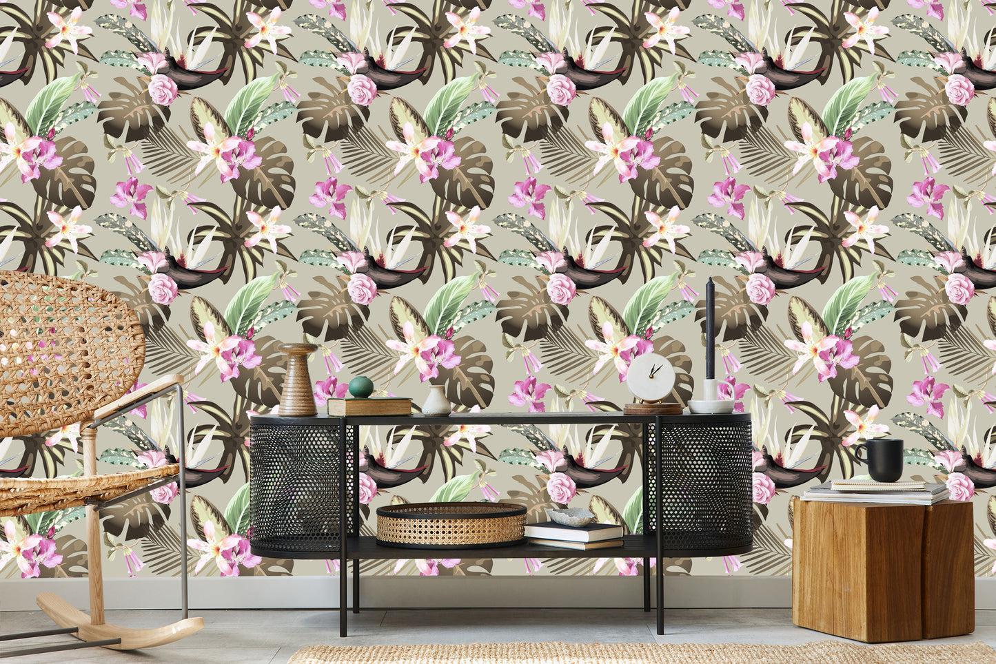Wallpaper Monstera Flowers And Leaves