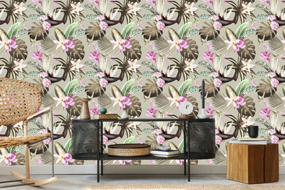 Wallpaper Monstera Flowers And Leaves