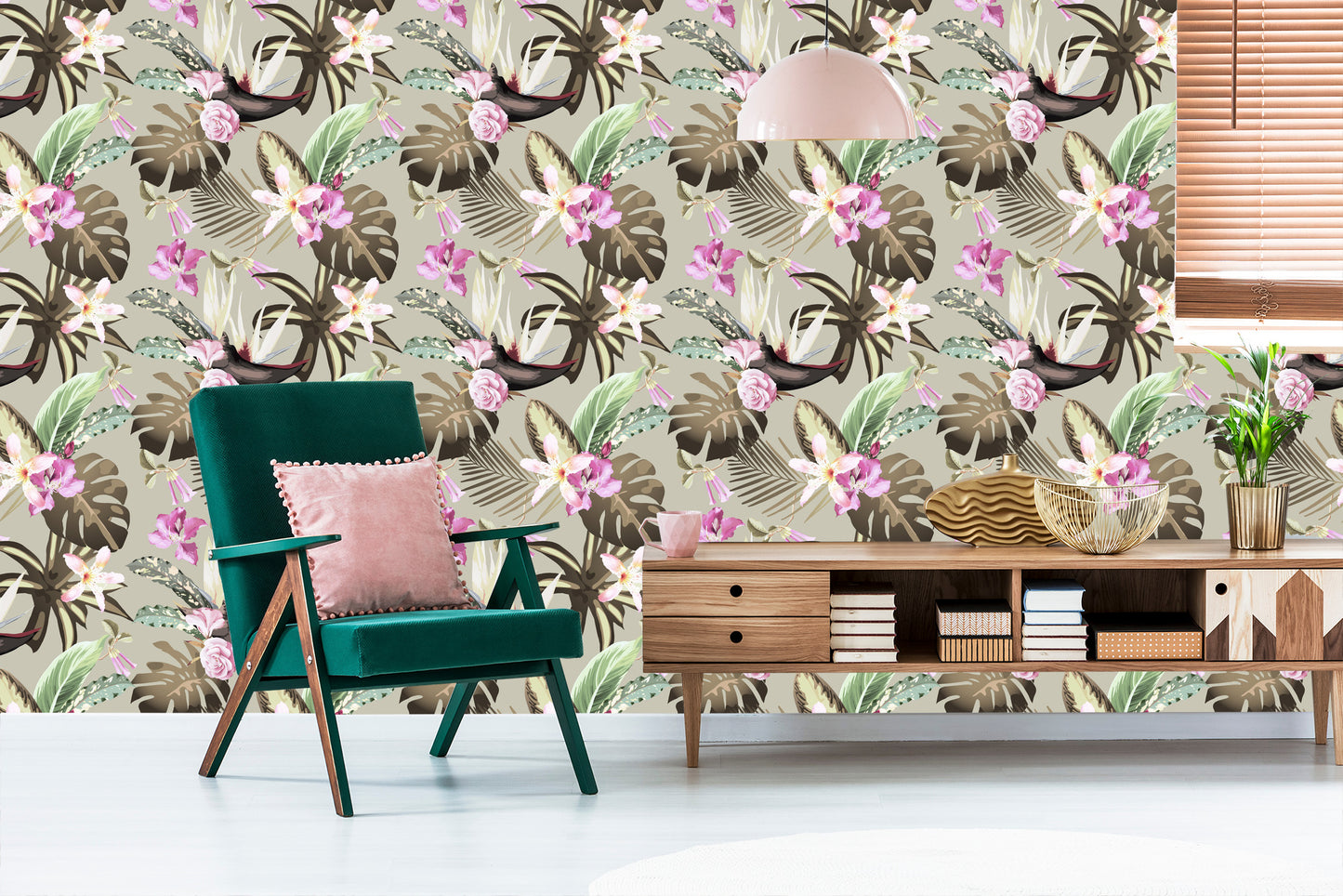 Wallpaper Monstera Flowers And Leaves