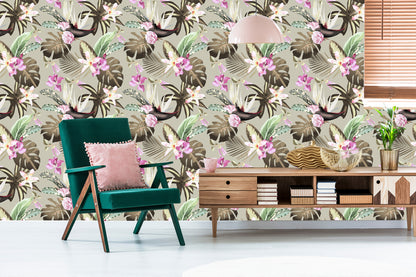 Wallpaper Monstera Flowers And Leaves