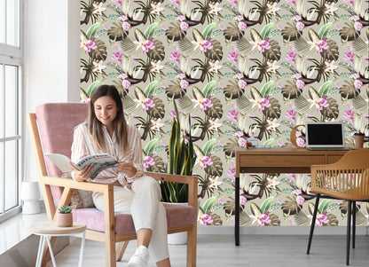 Wallpaper Monstera Flowers And Leaves