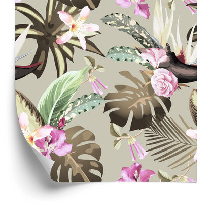 Wallpaper Monstera Flowers And Leaves