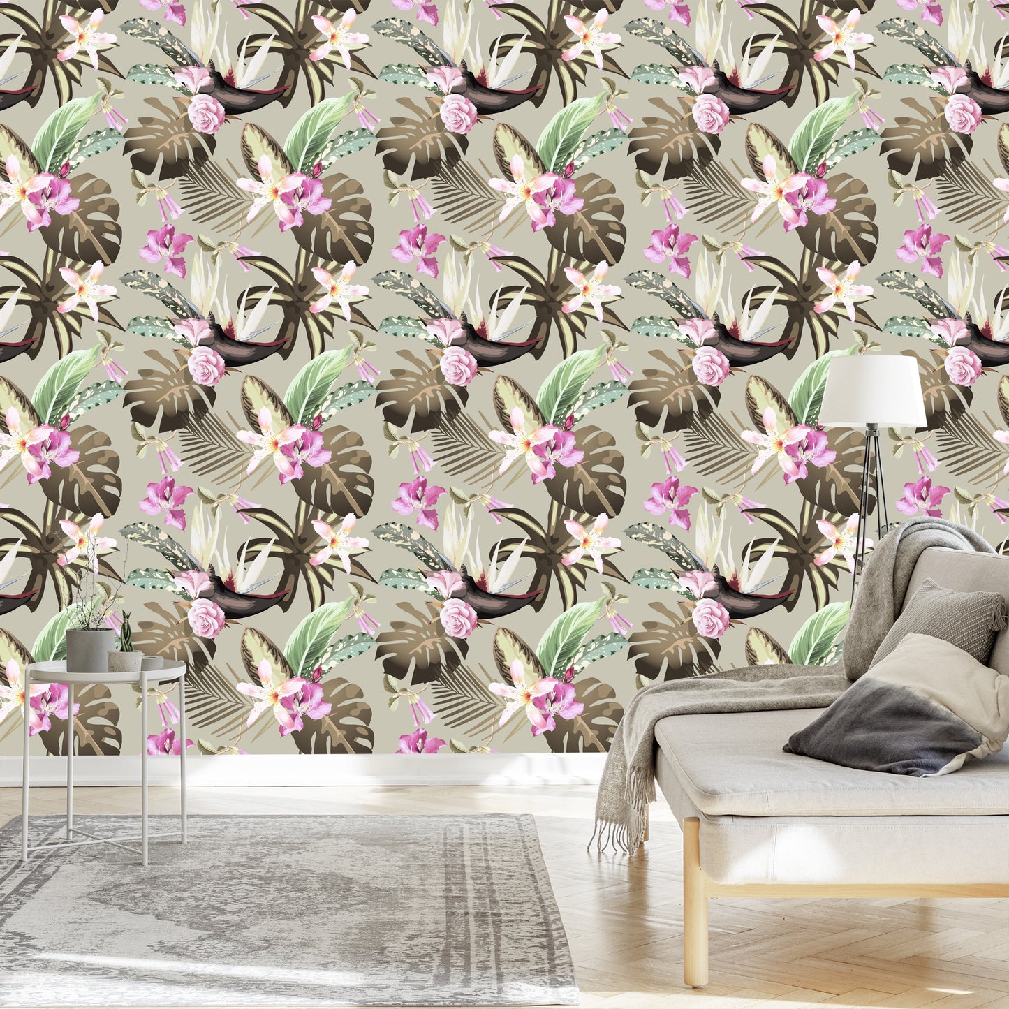Wallpaper Monstera Flowers And Leaves
