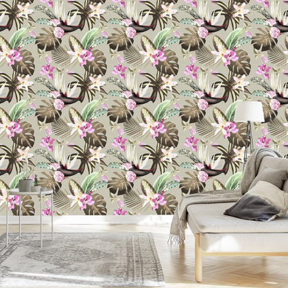 Wallpaper Monstera Flowers And Leaves