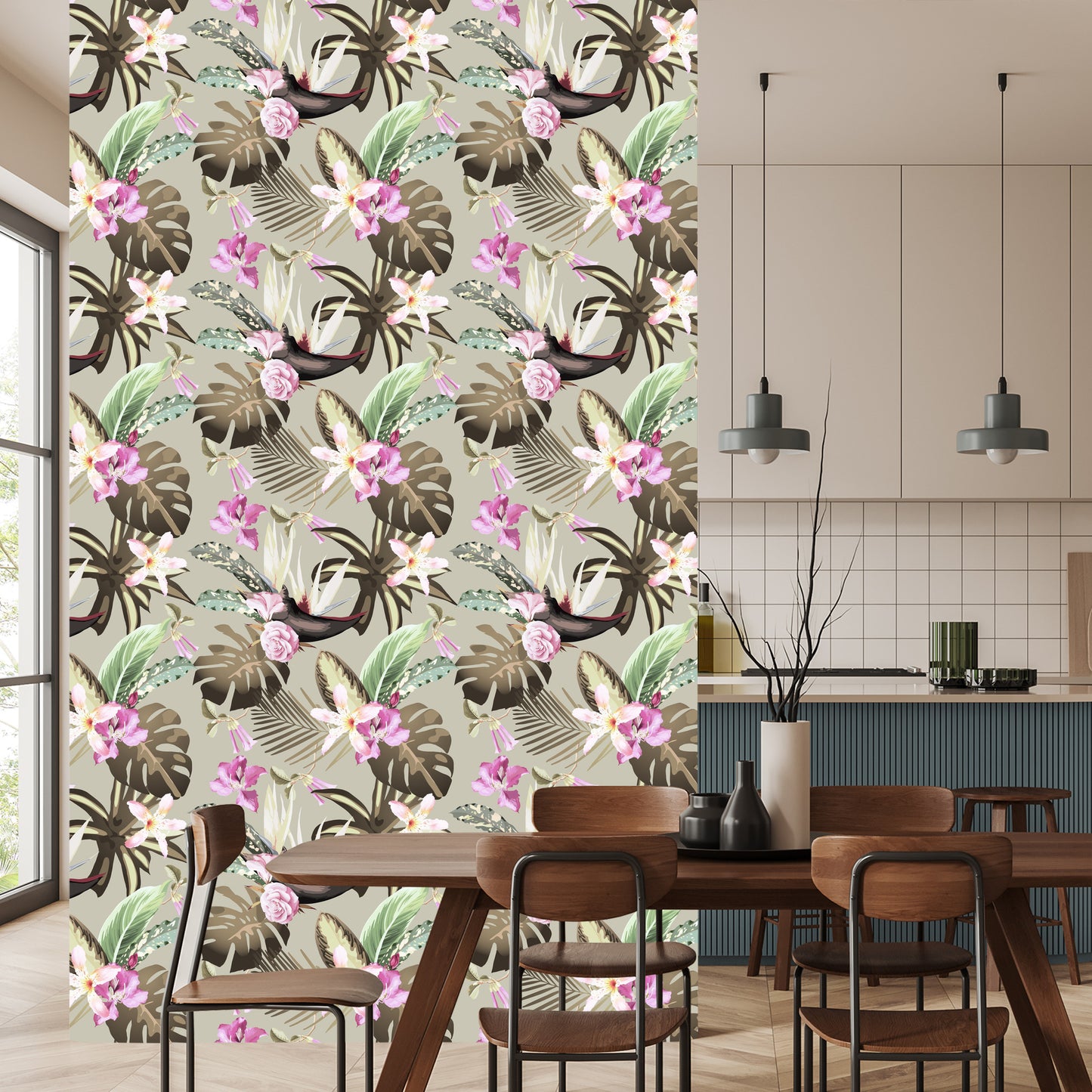 Wallpaper Monstera Flowers And Leaves