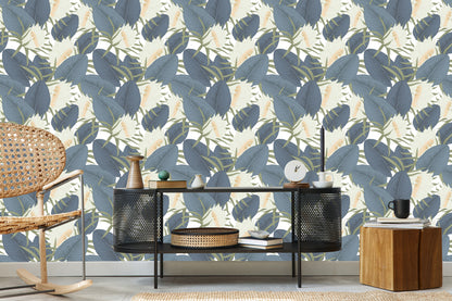 Wallpaper Tropical Leaves With Flowers