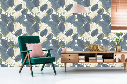 Wallpaper Tropical Leaves With Flowers