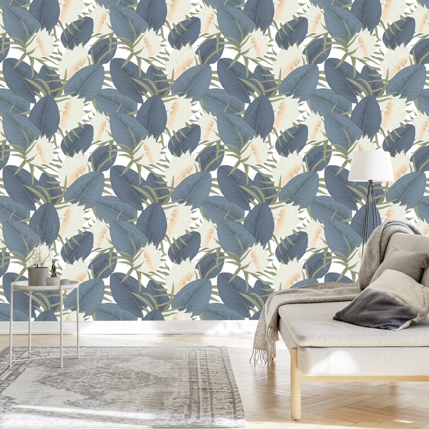 Wallpaper Tropical Leaves With Flowers