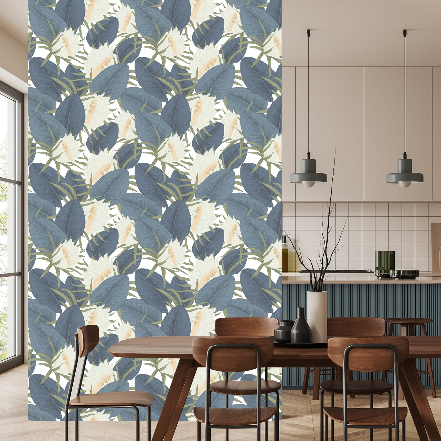 Wallpaper Tropical Leaves With Flowers
