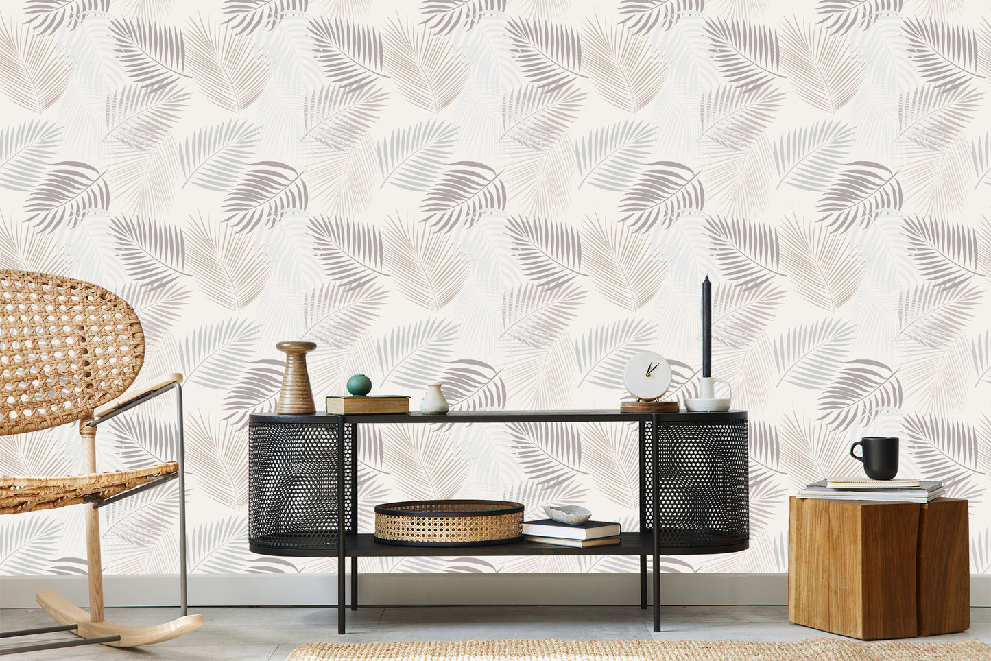Wallpaper Boho Gray Leaves