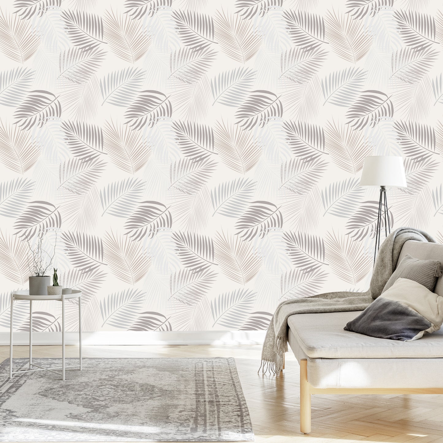 Wallpaper Boho Gray Leaves
