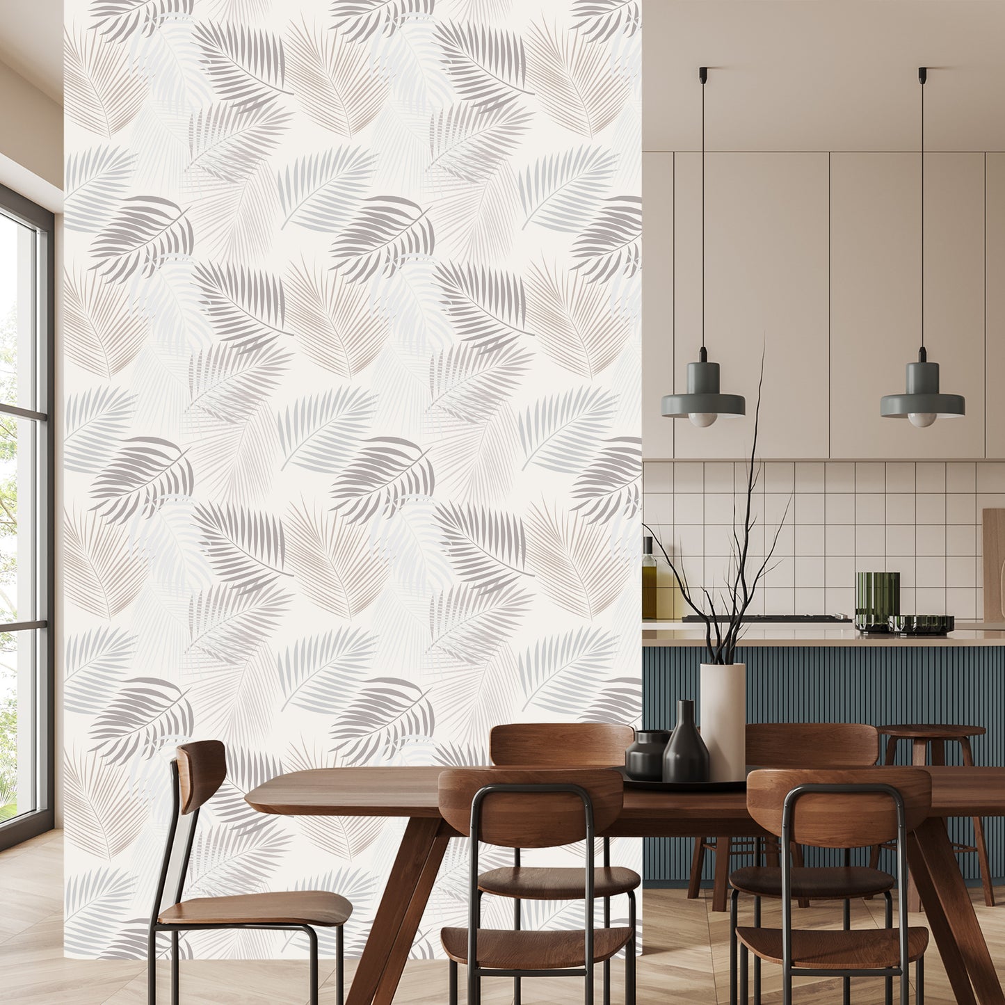 Wallpaper Boho Gray Leaves