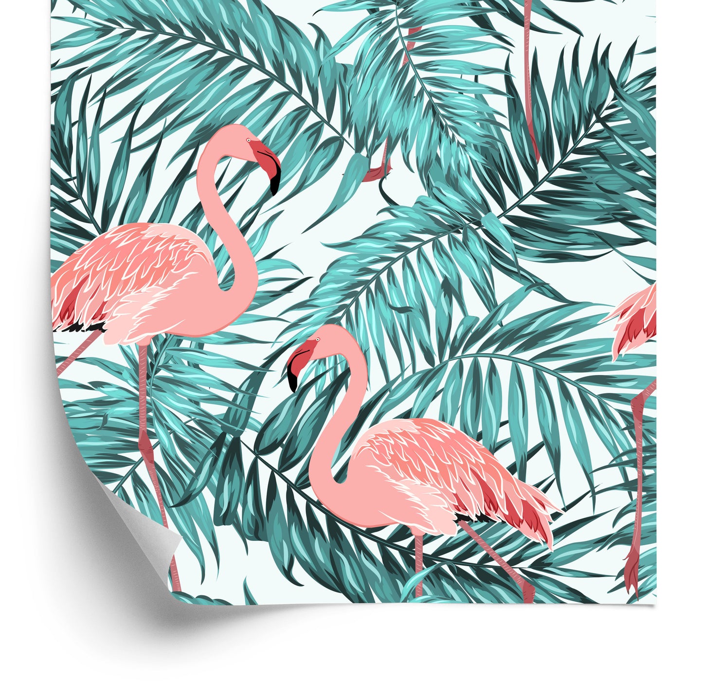 Wallpaper Leaves With Flamingos