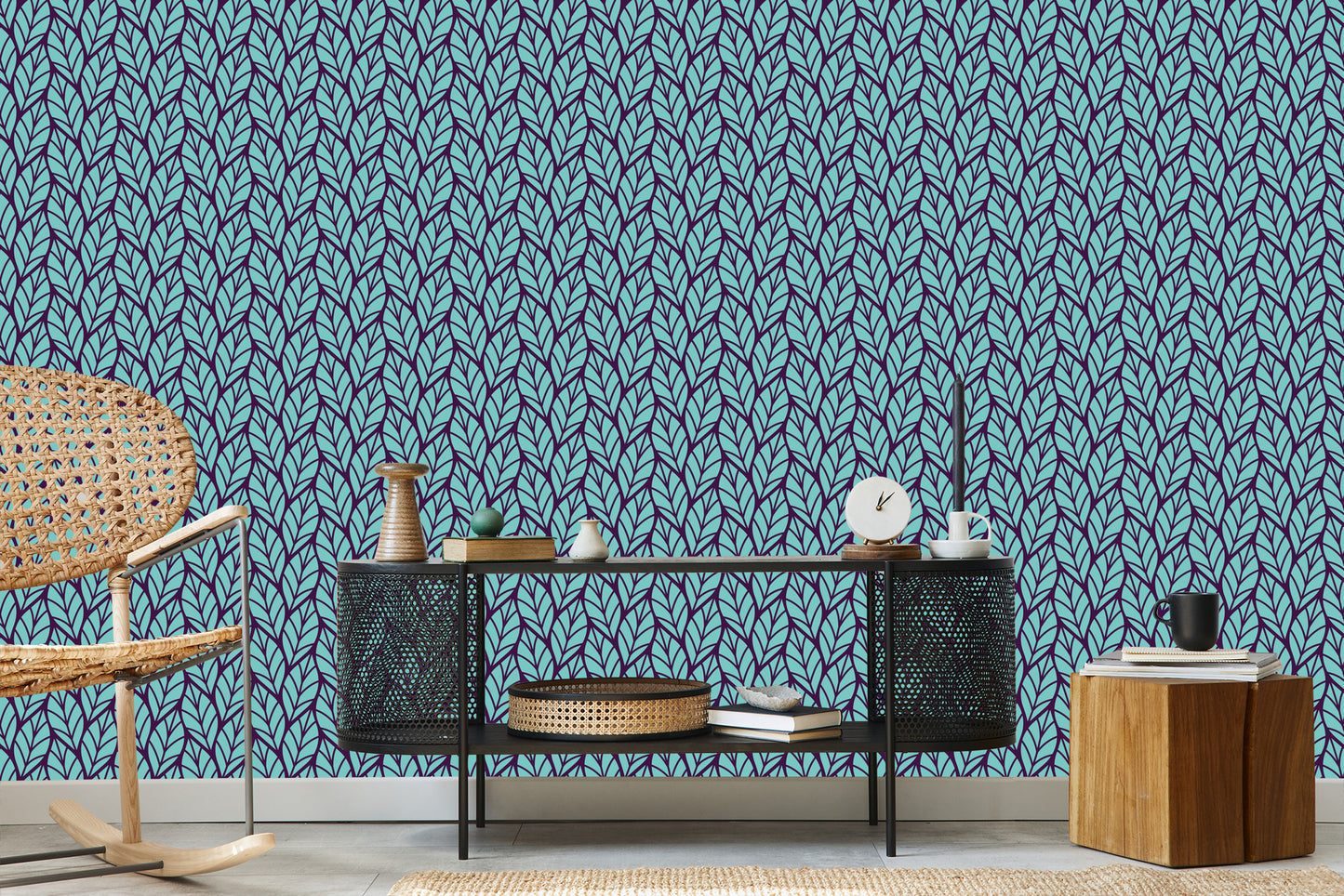 Wallpaper Blue Leafy Pattern