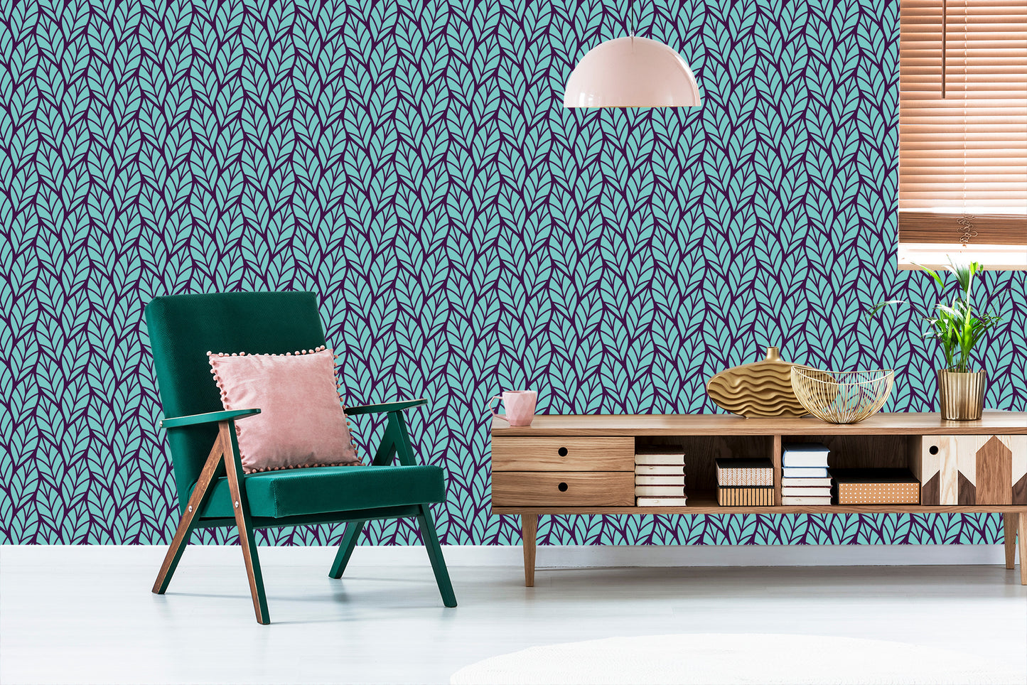 Wallpaper Blue Leafy Pattern