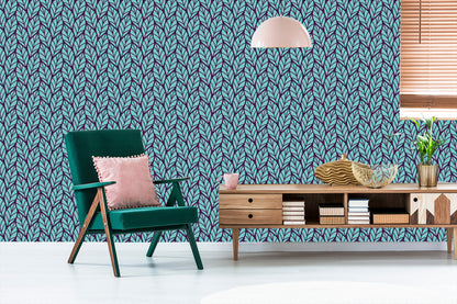 Wallpaper Blue Leafy Pattern