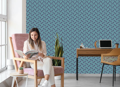 Wallpaper Blue Leafy Pattern