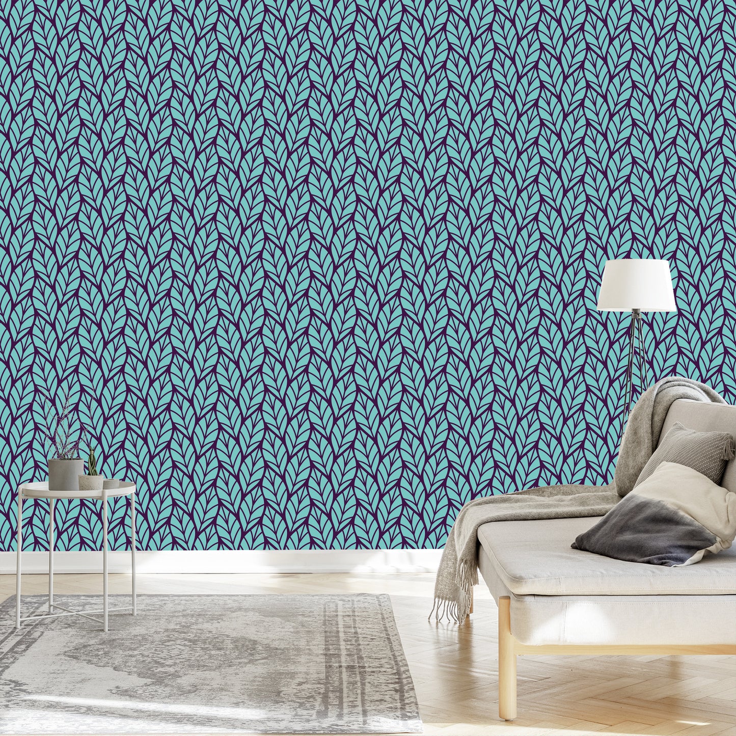 Wallpaper Blue Leafy Pattern