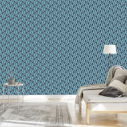 Wallpaper Blue Leafy Pattern