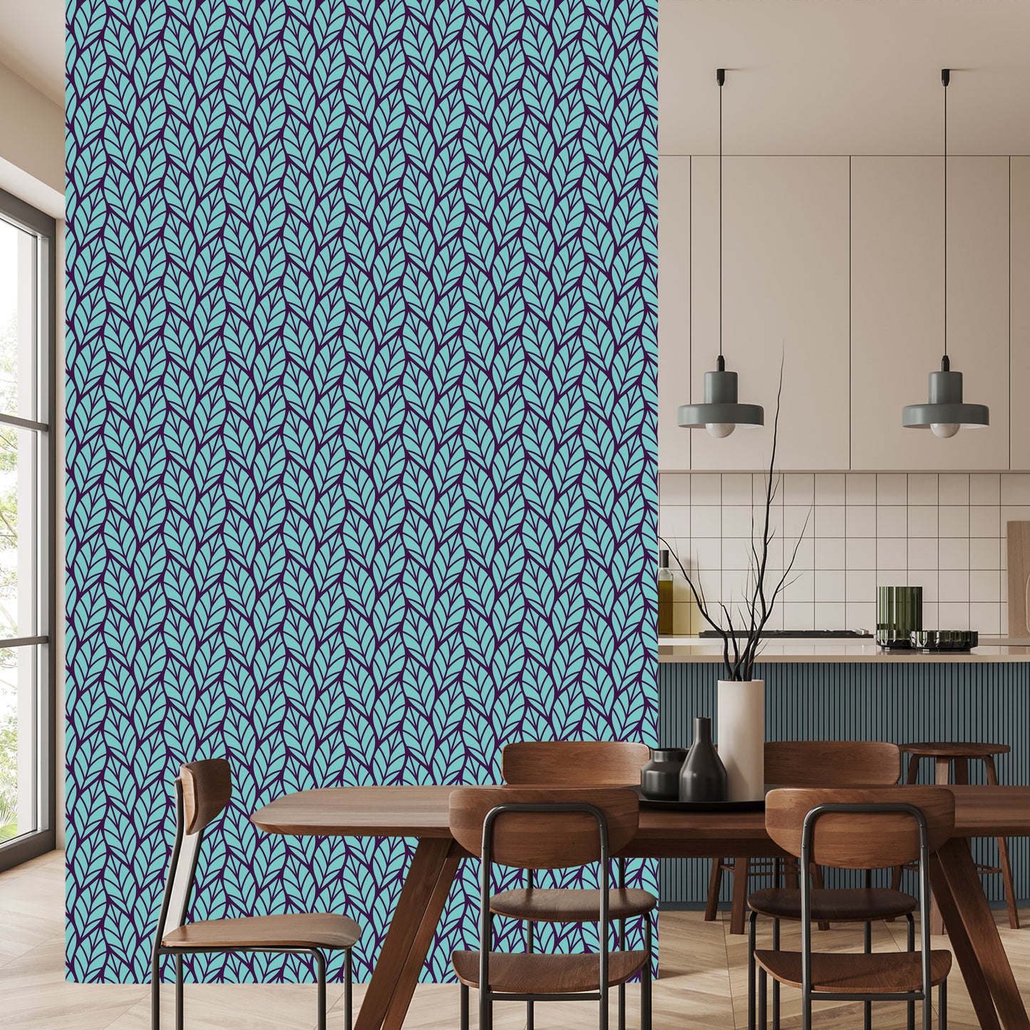 Wallpaper Blue Leafy Pattern