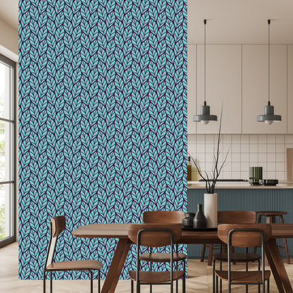 Wallpaper Blue Leafy Pattern
