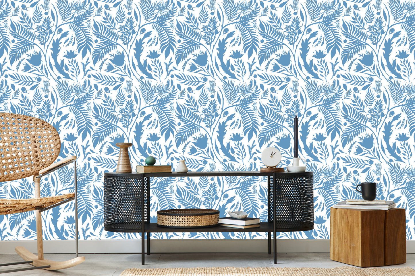 Wallpaper Blue Theme With Leaves
