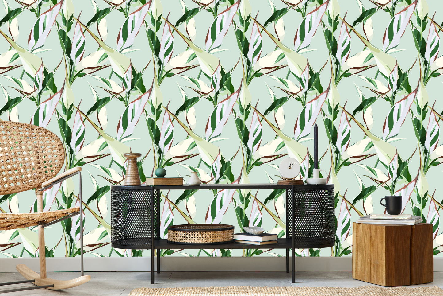 Wallpaper Retro-Styled Nature Leaves Patterns