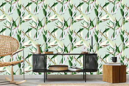 Wallpaper Retro-Styled Nature Leaves Patterns