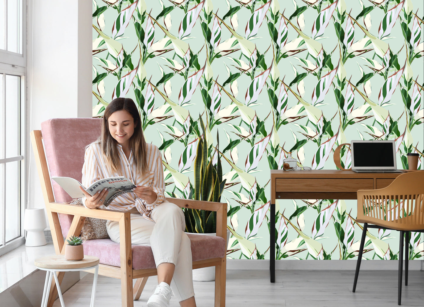 Wallpaper Retro-Styled Nature Leaves Patterns