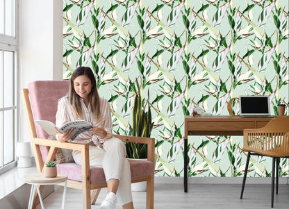 Wallpaper Retro-Styled Nature Leaves Patterns