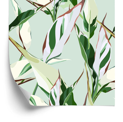 Wallpaper Retro-Styled Nature Leaves Patterns