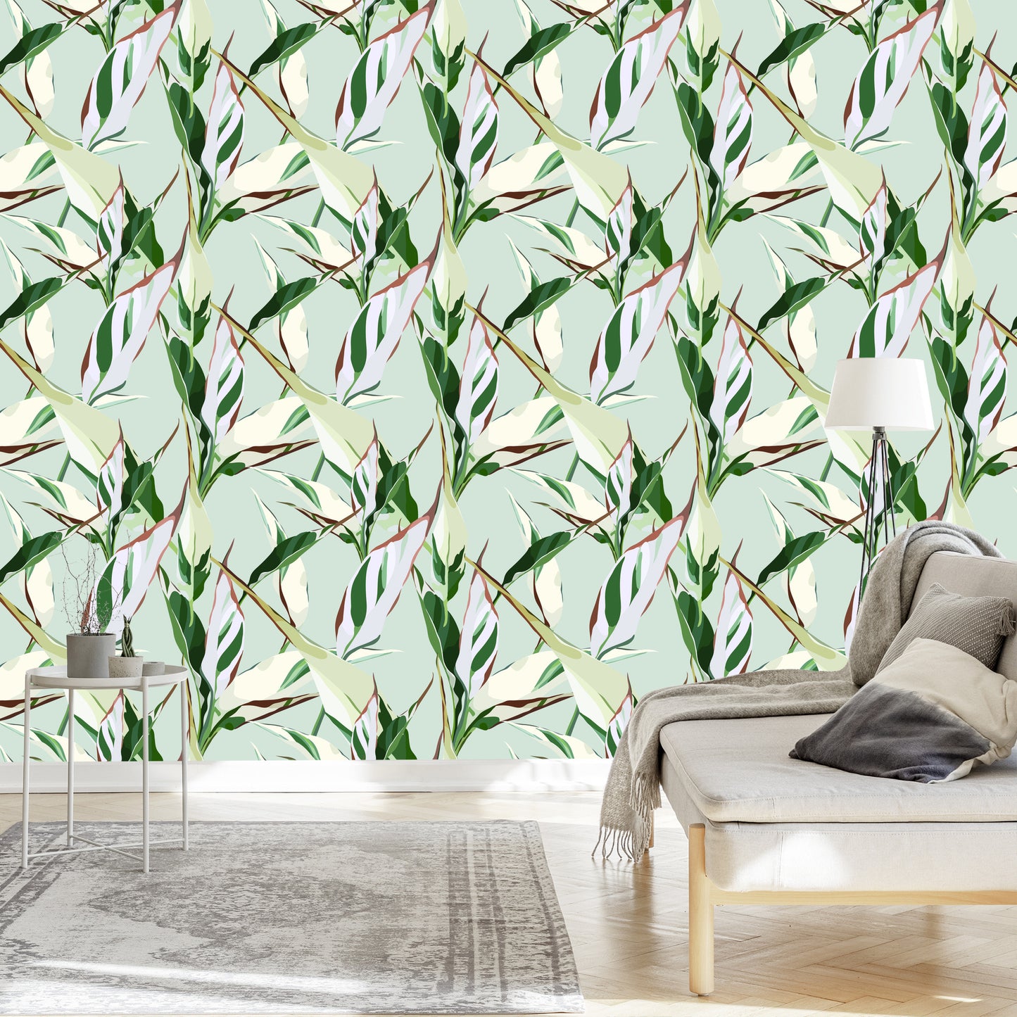 Wallpaper Retro-Styled Nature Leaves Patterns
