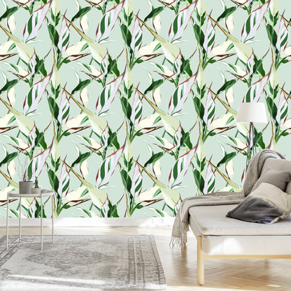 Wallpaper Retro-Styled Nature Leaves Patterns