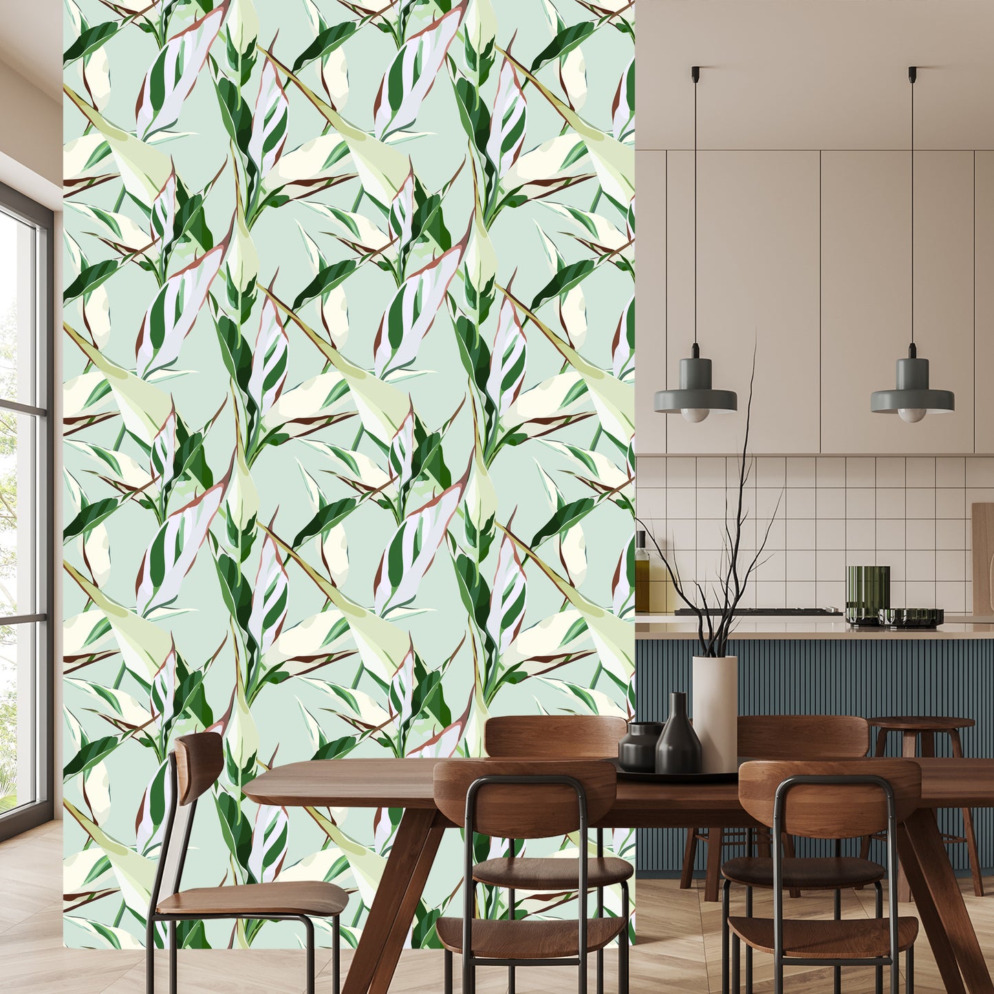 Wallpaper Retro-Styled Nature Leaves Patterns
