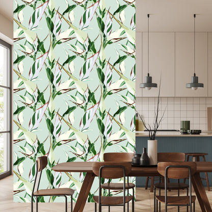 Wallpaper Retro-Styled Nature Leaves Patterns