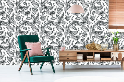 Wallpaper Black And White Roses With Butterflies