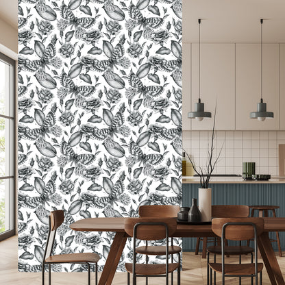 Wallpaper Black And White Roses With Butterflies