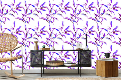 Wallpaper Purple Watercolor Leaves