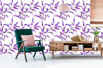 Wallpaper Purple Watercolor Leaves