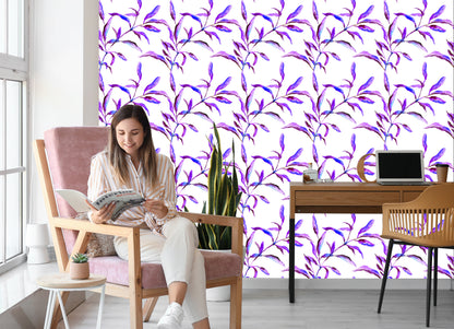 Wallpaper Purple Watercolor Leaves
