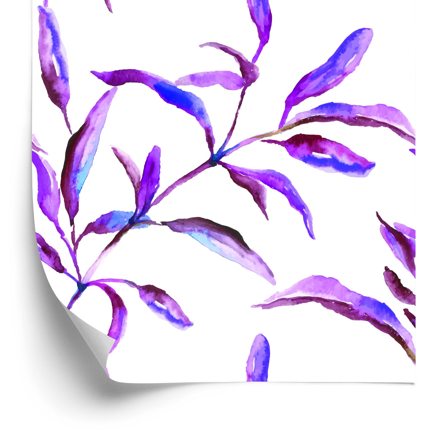 Wallpaper Purple Watercolor Leaves