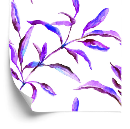 Wallpaper Purple Watercolor Leaves